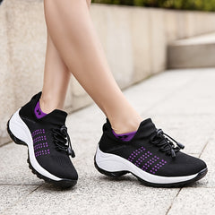 Women's Lightweight Knit Socks Shoes Low Top Lace Up Breathable Casual Shoes