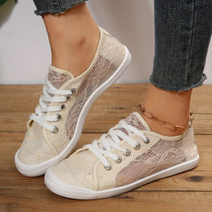 Women's Mesh Breathable Sneakers Lace Up Flat Canvas Shoes