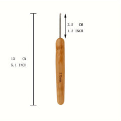 11pcs Ergonomic Crochet Hooks Bamboo Wooden Handle Small Size 0.5-3.0mm