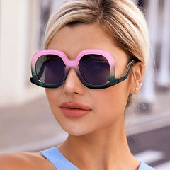 Oversized Round Frame Sunglasses Gradient Lens UV400