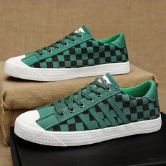 Men's Canvas Low Top Sneakers Lace up Checkered Walking Shoes