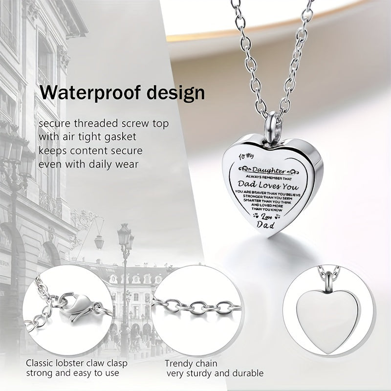 Heart Cremation Urn Necklace Stainless Steel Pendant Keepsake Gift