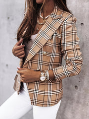 Graphic Print Lapel Blazer Double Breasted Long Sleeve Work