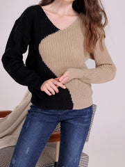 Drop Shoulder V-Neck Sweater Long Sleeve Casual