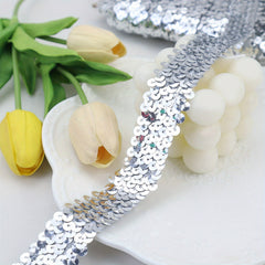 2 Yards Elastic Sequin Lace Ribbon Trim - Glitter Stretch Flat Sequin Trim