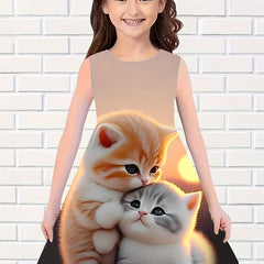 Girls Sunset Cat Sleeveless Dress