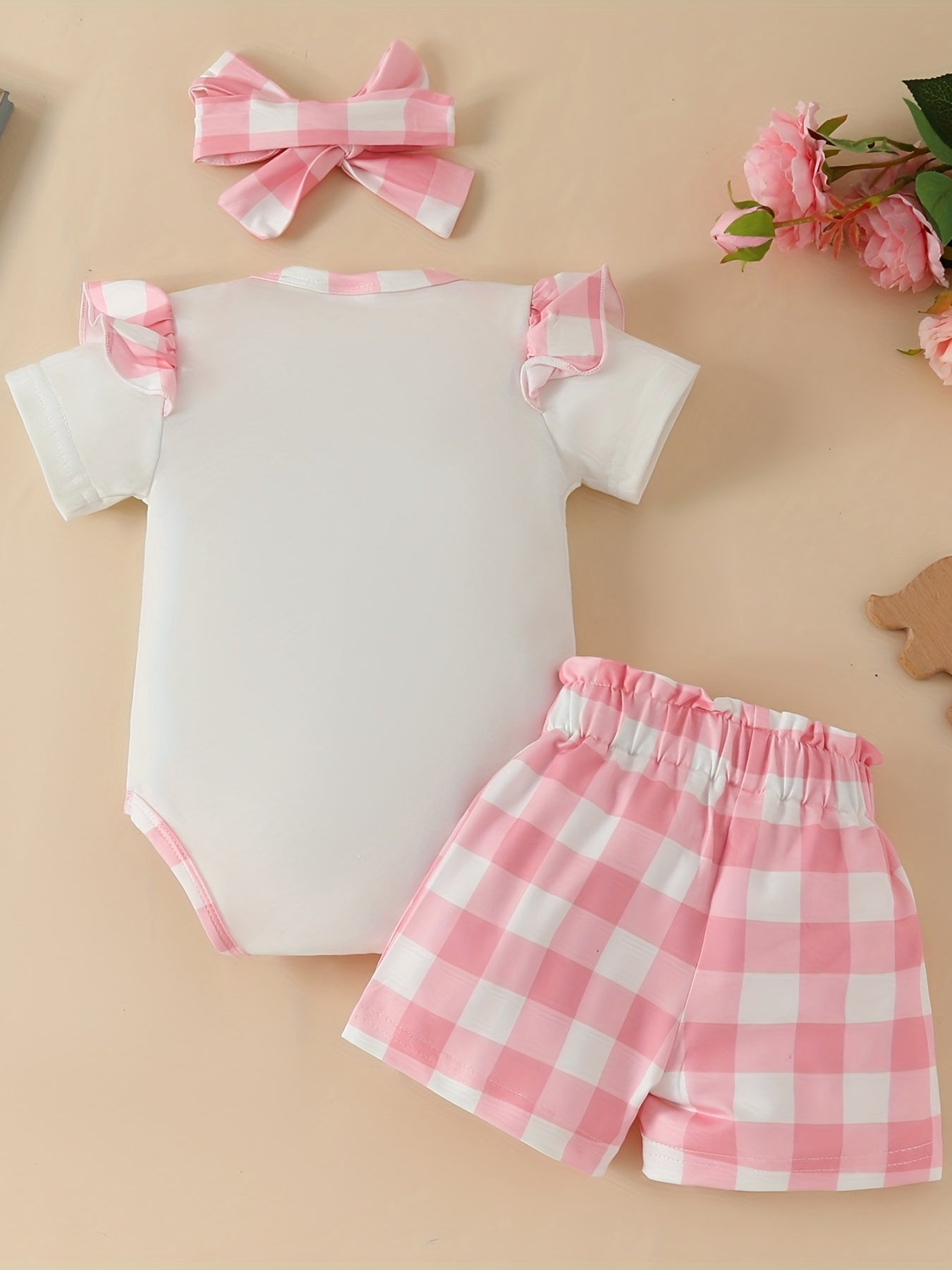 3pcs Baby Girls Elephant Print Onesie & Shorts Set