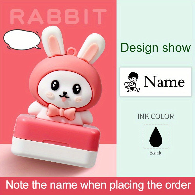 Custom Pink Rabbit Kids Name Waterproof Clothes Sticker