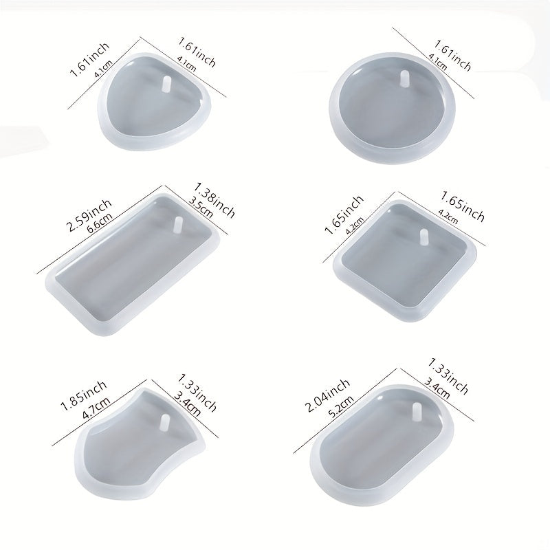 6pcs Silicone Resin Pendant Molds Heart Round Oval Square Rectangular Mold