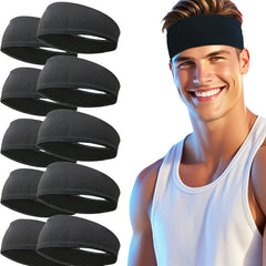 10pcs Breathable Sports Headbands for Men & Women Moisture Wicking Sweat Bands