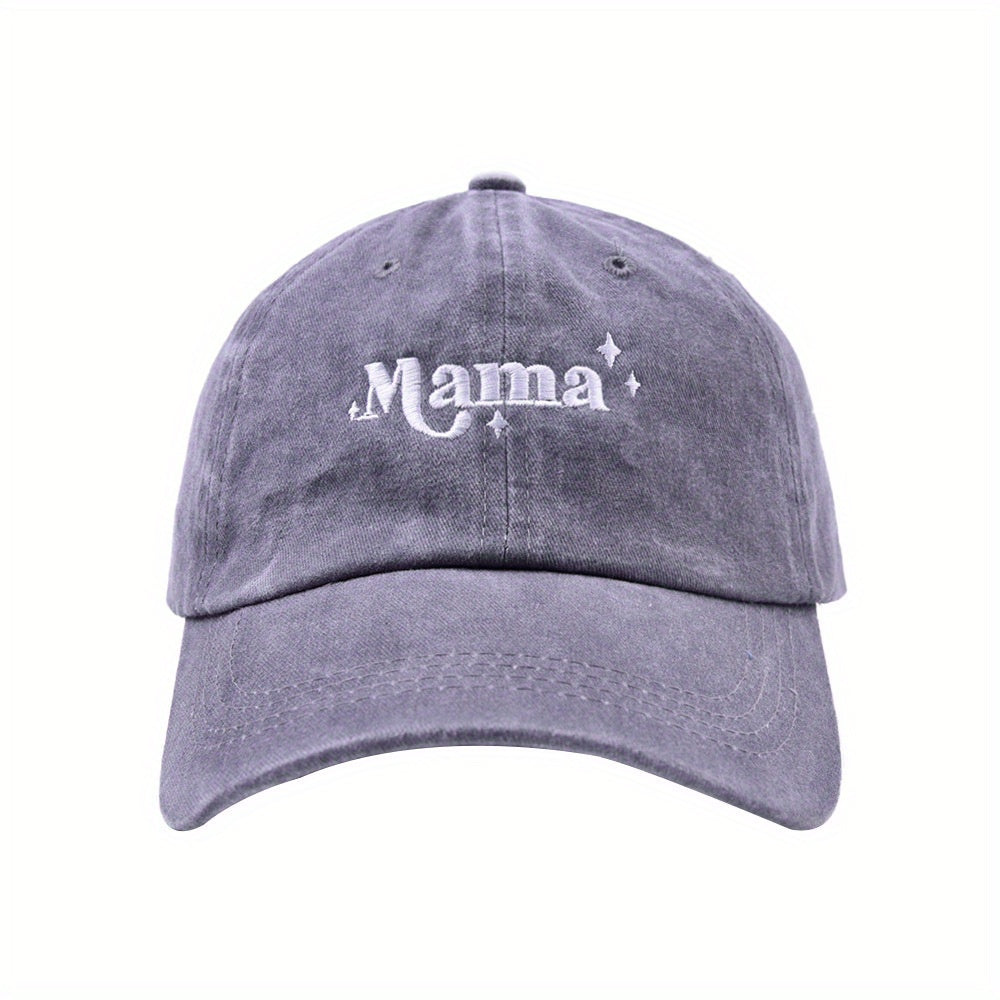 Mama Star Embroidery Distressed Sunscreen Baseball Cap