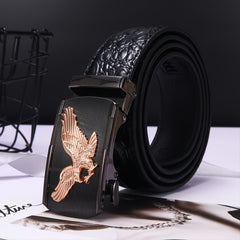 Men's Business Leather Belt with Eagle Embossed Buckle