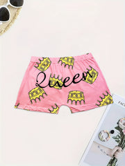 Crown Print Skinny Yoga Shorts for Women