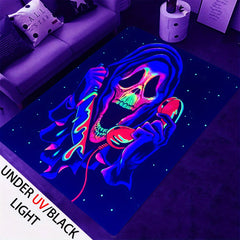 UV Light Flannel Luminous Rug Skull Pattern Non Slip Mat Bedroom Living Room
