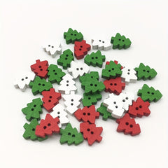 100pcs Wooden Red Green Christmas Tree Buttons Embellishments DIY Crafts Xmas