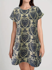 Ethnic Floral Print Dress Boho Crew Neck Short Sleeve Dress