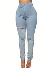 Women's Plus Ombre Print Ripped Button Fly High Rise Skinny Jeans