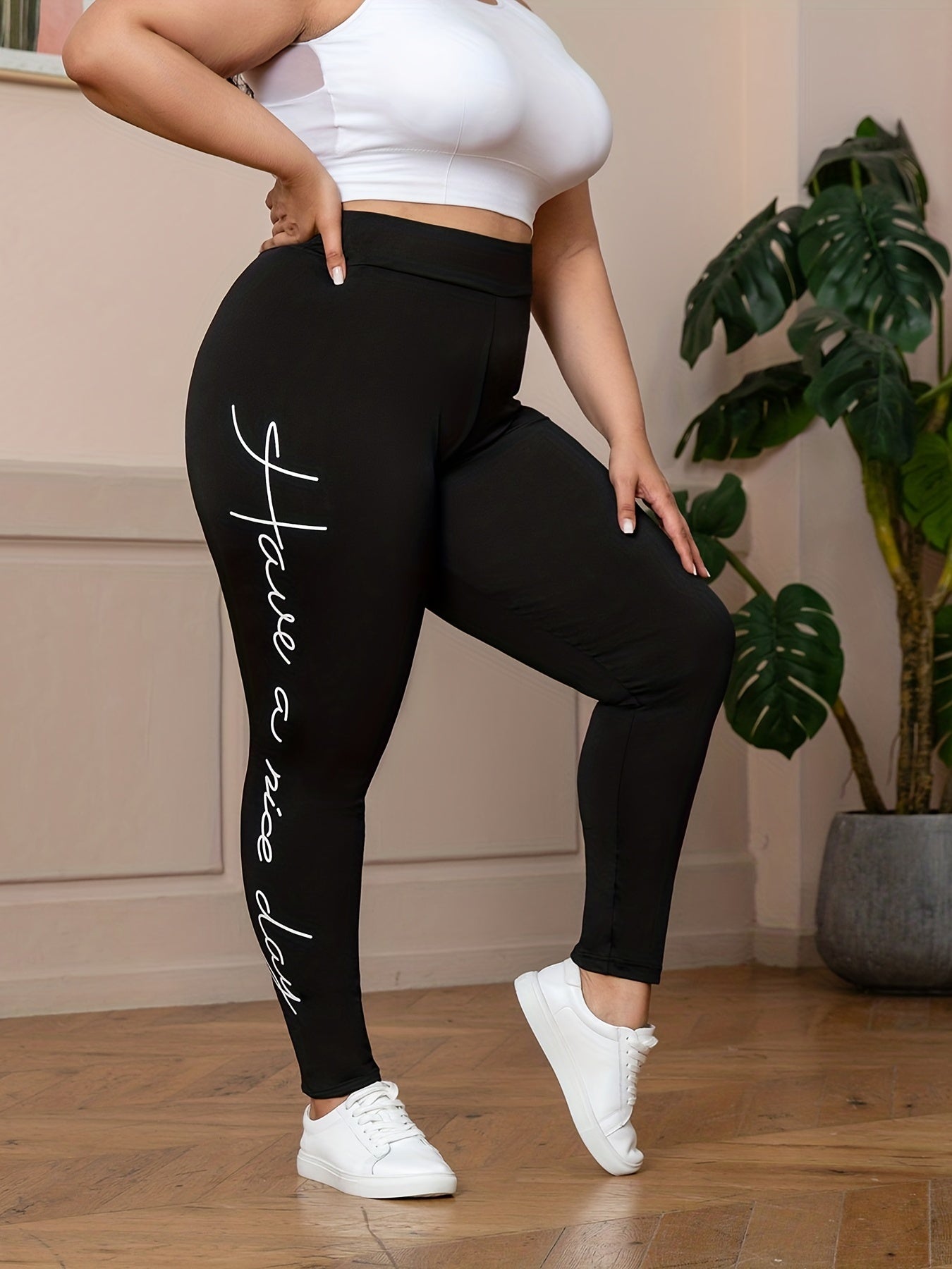 Women's Slogan Print High Rise Skinny Leggings