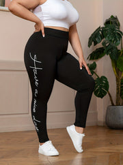 Women's Slogan Print High Rise Skinny Leggings