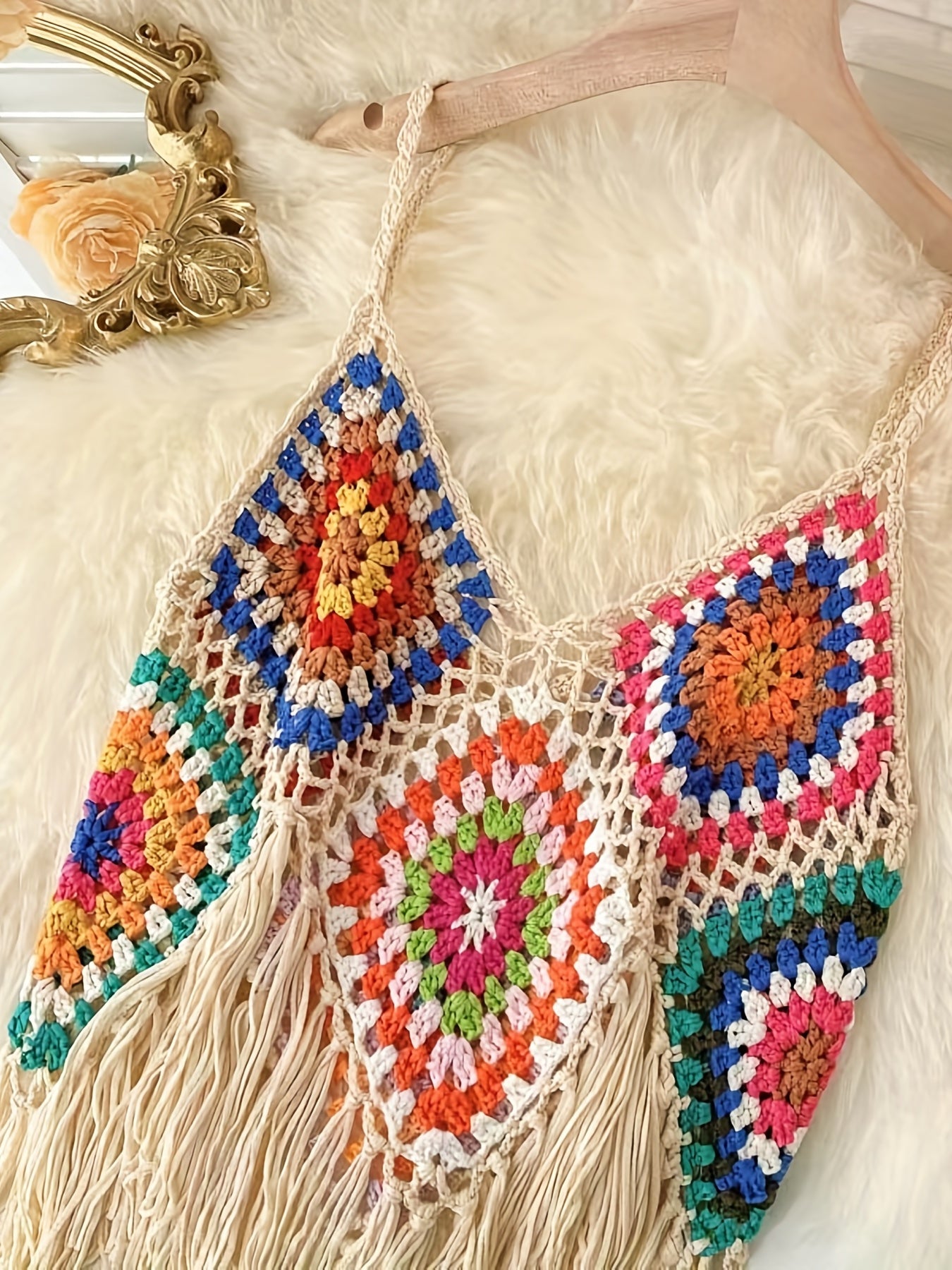 Graphic Print Tassel Cami Top Beach Wear Sleeveless Top
