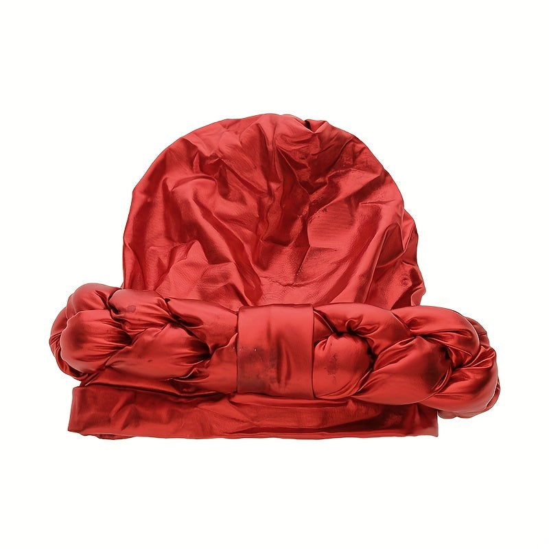 Wine Red Hot Stamping Turban Cap Elastic Braided Pre tied Head Wrap
