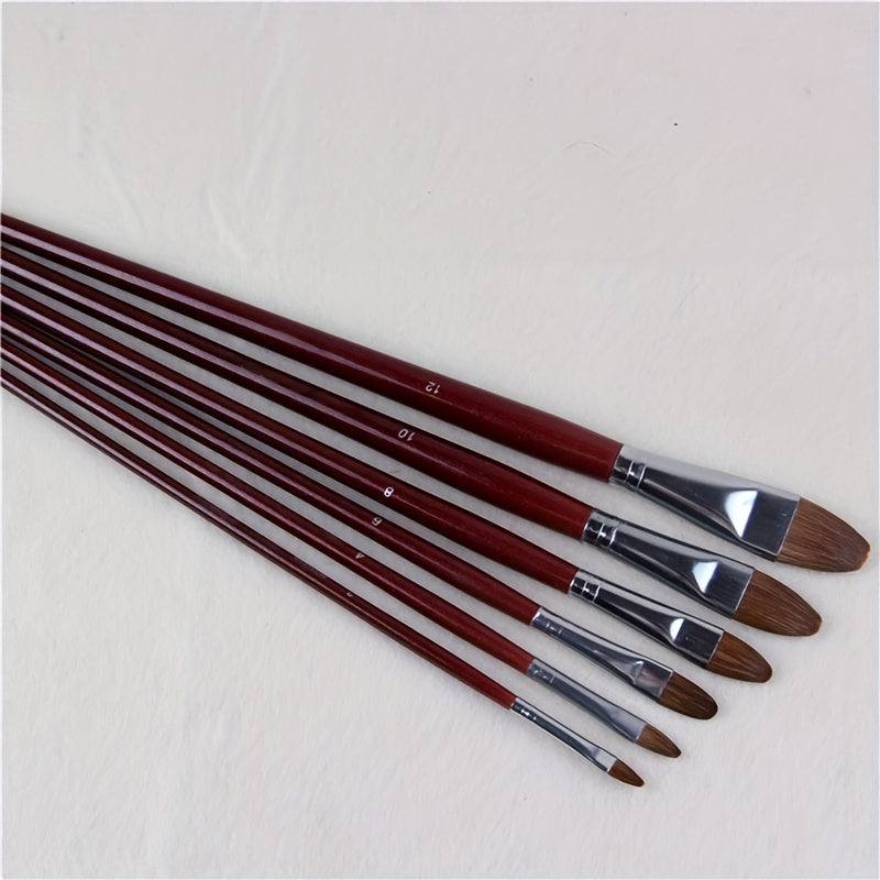 6pcs Weasel Hair Painting Brush Set Long Birch Rod Acrylic Drawing Art Supplies