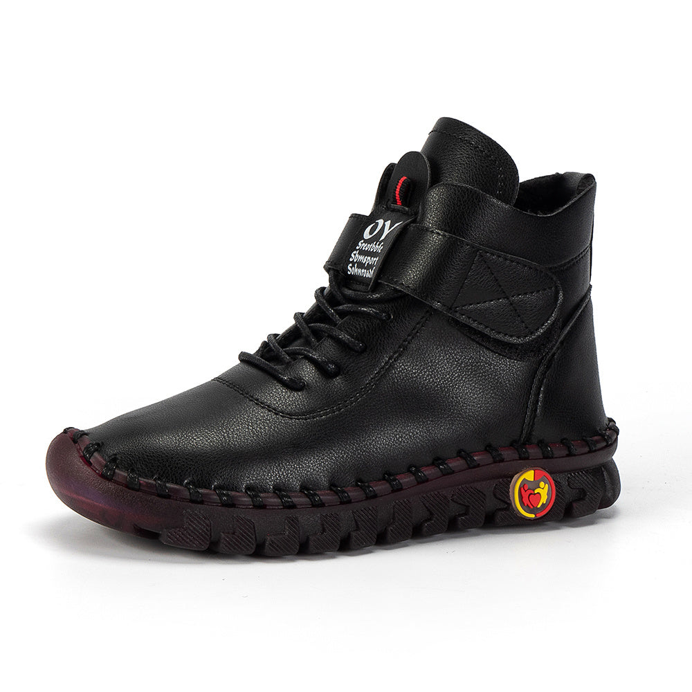 Women's High Top Hook & Loop Ankle Boots Soft Sole Flat Shoes