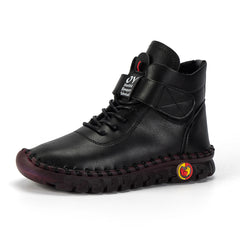 Women's High Top Hook & Loop Ankle Boots Soft Sole Flat Shoes