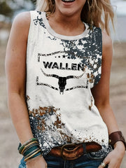 Cow Head Skull & Letter Print Tank Top