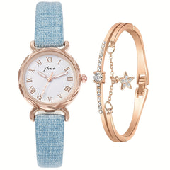 Alloy Round Watch & Rhinestone Bracelet Set for Kids