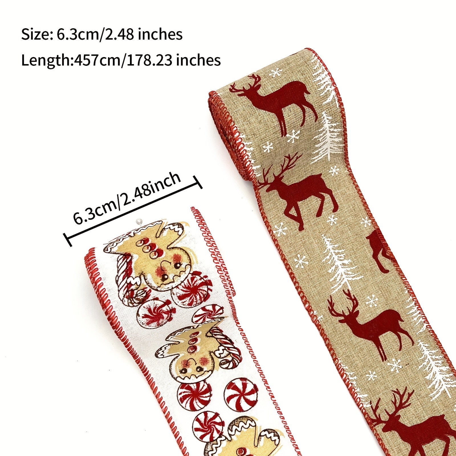 4.57m Christmas Gingerbread Doll Wired Edge Ribbon for Wreaths and Decor