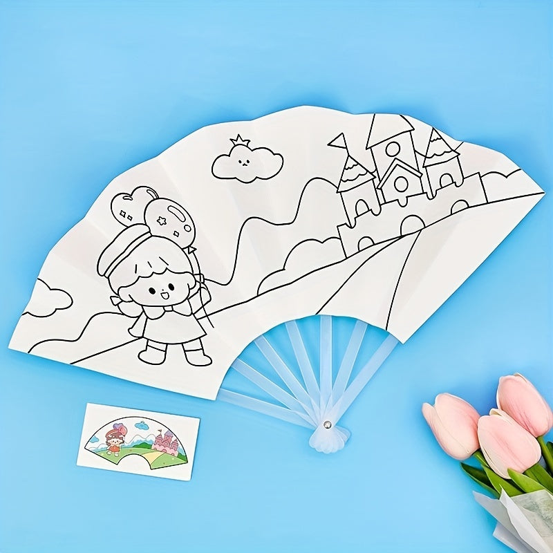 DIY Painting Graffiti Seven fold Fan Cartoon Coloring Folding Fan