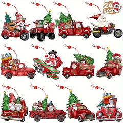 24pcs Christmas Wooden Truck Gnome Ornaments Christmas Tree Decoration