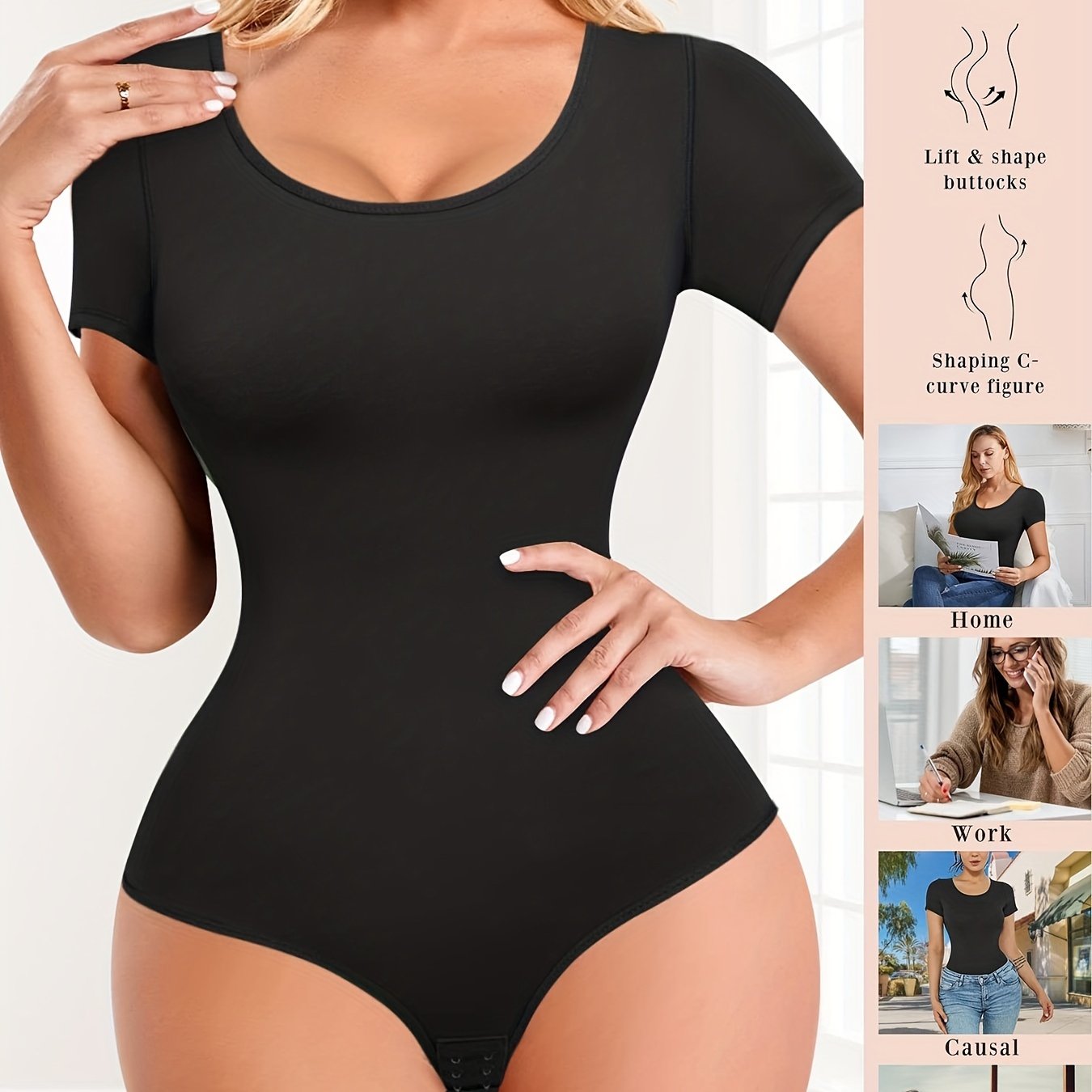 Short Sleeve Shaping Bodysuit Tummy Control Butt Lifting Crew Neck Body Shaper