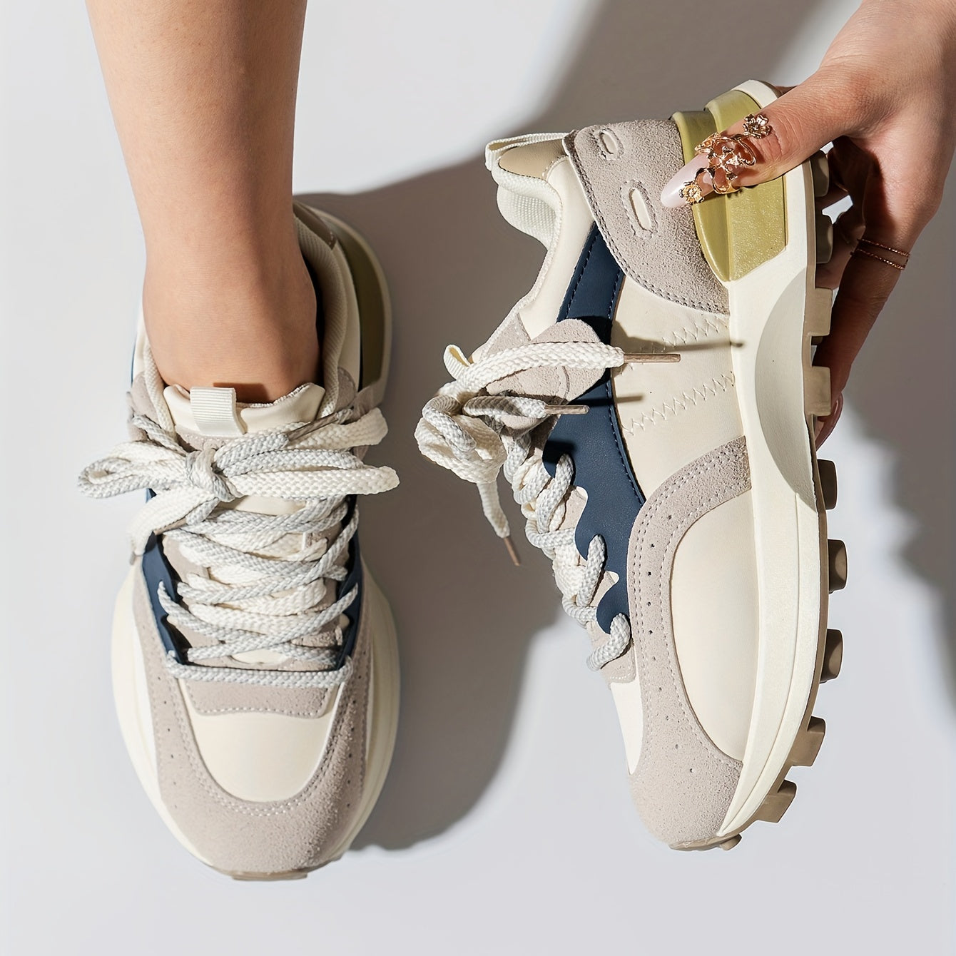 Women's Colorblock Non-Slip Sneakers Lace Up Platform Sport Shoes