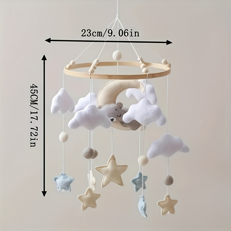 Baby Mobile Crib Toy, Gray Bear Sheep Star Shapes, Soft Pastel Colors