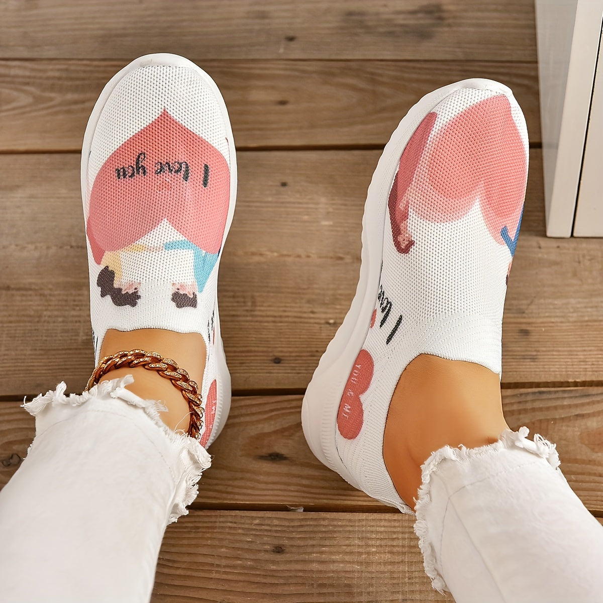 Elastic Walking Shoes Couple Figure Graphic Comfy Casual Sneakers