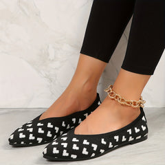 Women's Heart Pattern Flats Pointed Toe Knitted Slip On Shoes