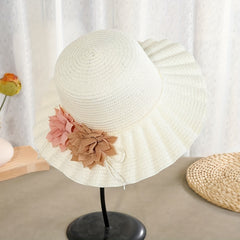 Flower Decor Ruffles Sun Hat Solid UV Protection Straw Hats