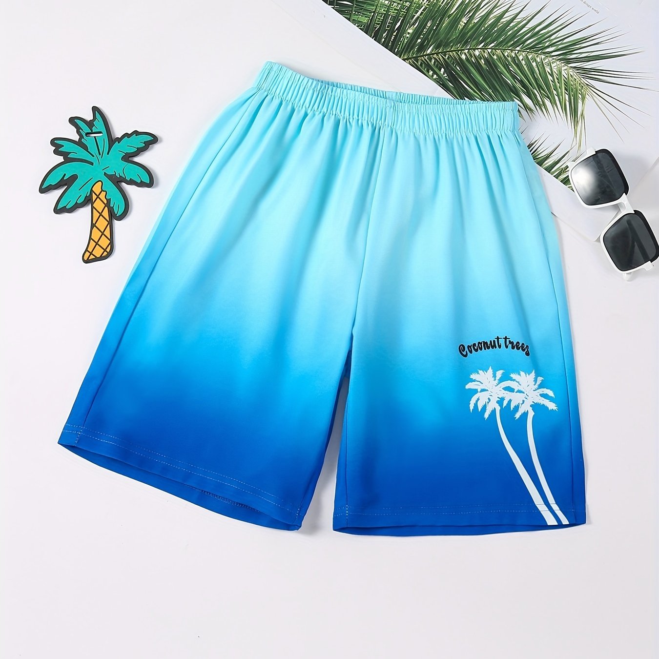 Boys Gradient Coconut Tree Graphic Casual Shorts