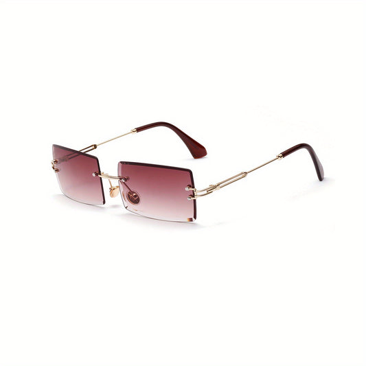 Women's Rectangle Rimless Sunglasses Metal Square UV400 Sun Shades