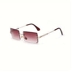 Women's Rectangle Rimless Sunglasses Metal Square UV400 Sun Shades