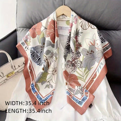 Flower Print Shawl Classic Silk Square Scarf Neckerchief for Women