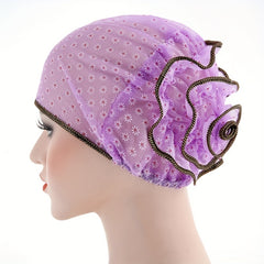 Plate Flower Turban Cap Embroidery Elastic Head Wrap Lightweight