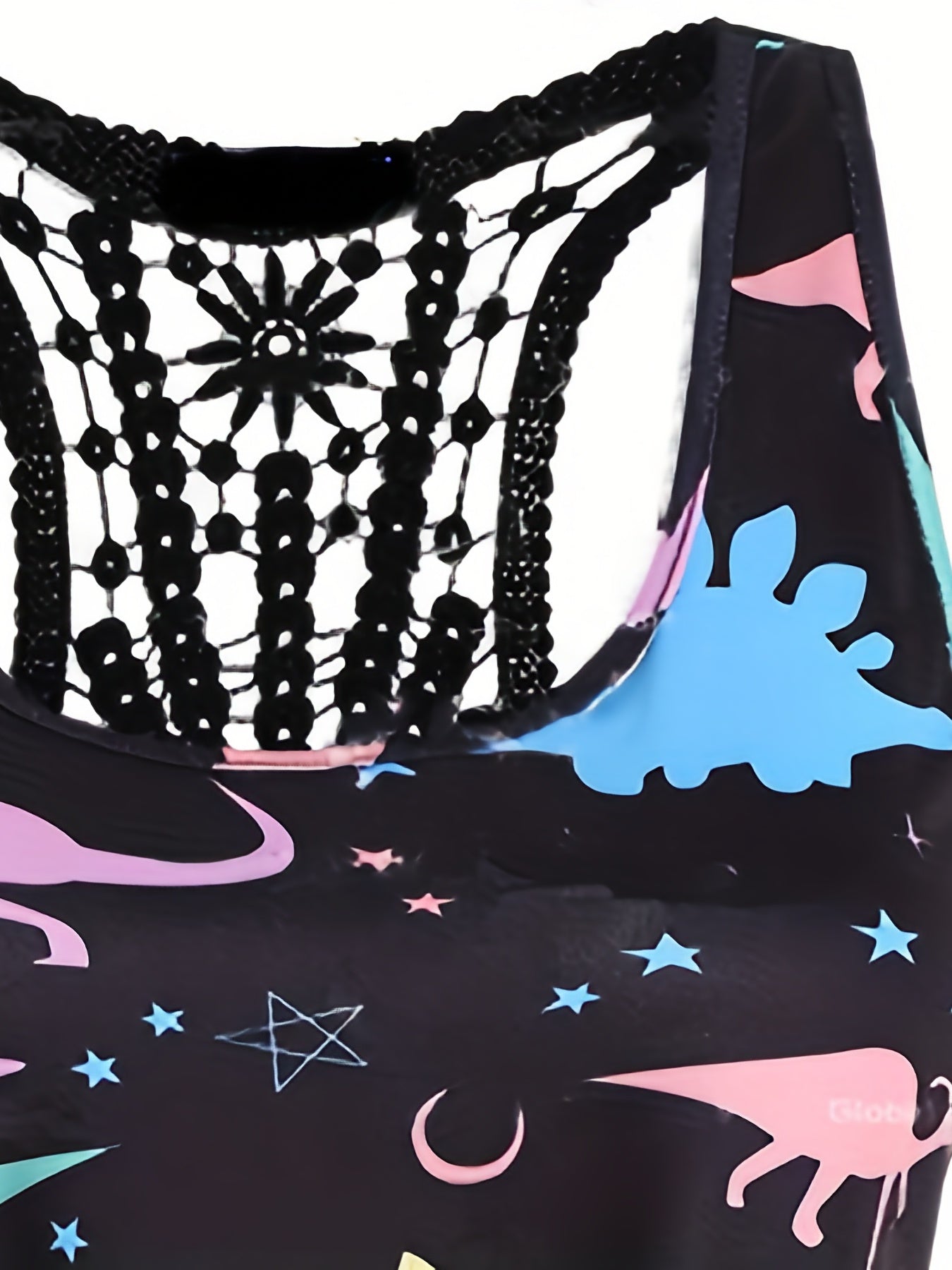 Dinosaur Print Tank Dress with Lace Panel