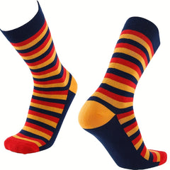 Men's Striped Crew Socks Cotton Blend Comfy Casual Unisex Outdoor Socks