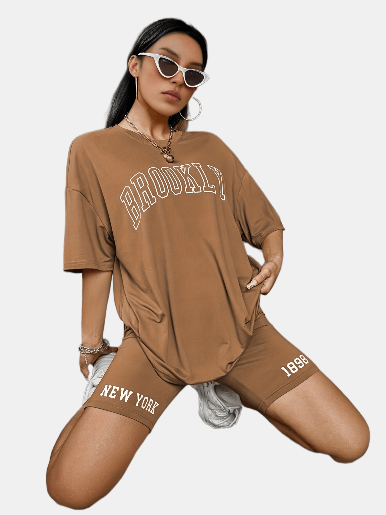 Letter Print Two-piece Set Tee & Shorts Casual Outfit