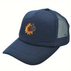 Butterfly Daisy Printed Trucker Hat Baseball Cap Mesh Breathable Sun Hats