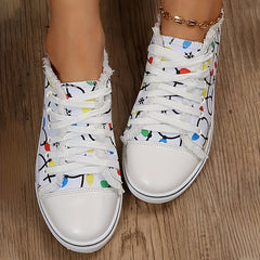 Women's Cartoon Pattern Flat Shoes Lightweight Comfortable Lace Up Sports Shoes