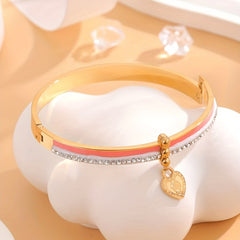 Heart Pendant Bangle With Faux Diamond - Gift For Girls